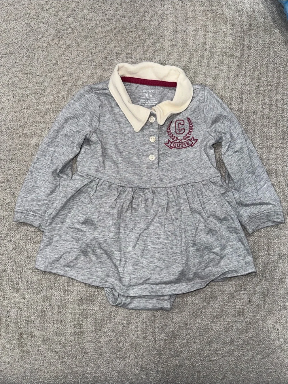 Carter's Gray and Cream Baby Sweater with Maroon Trim